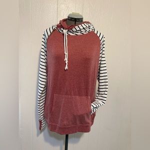 NWT fashion, original design pullover double hood, long sleeve size L